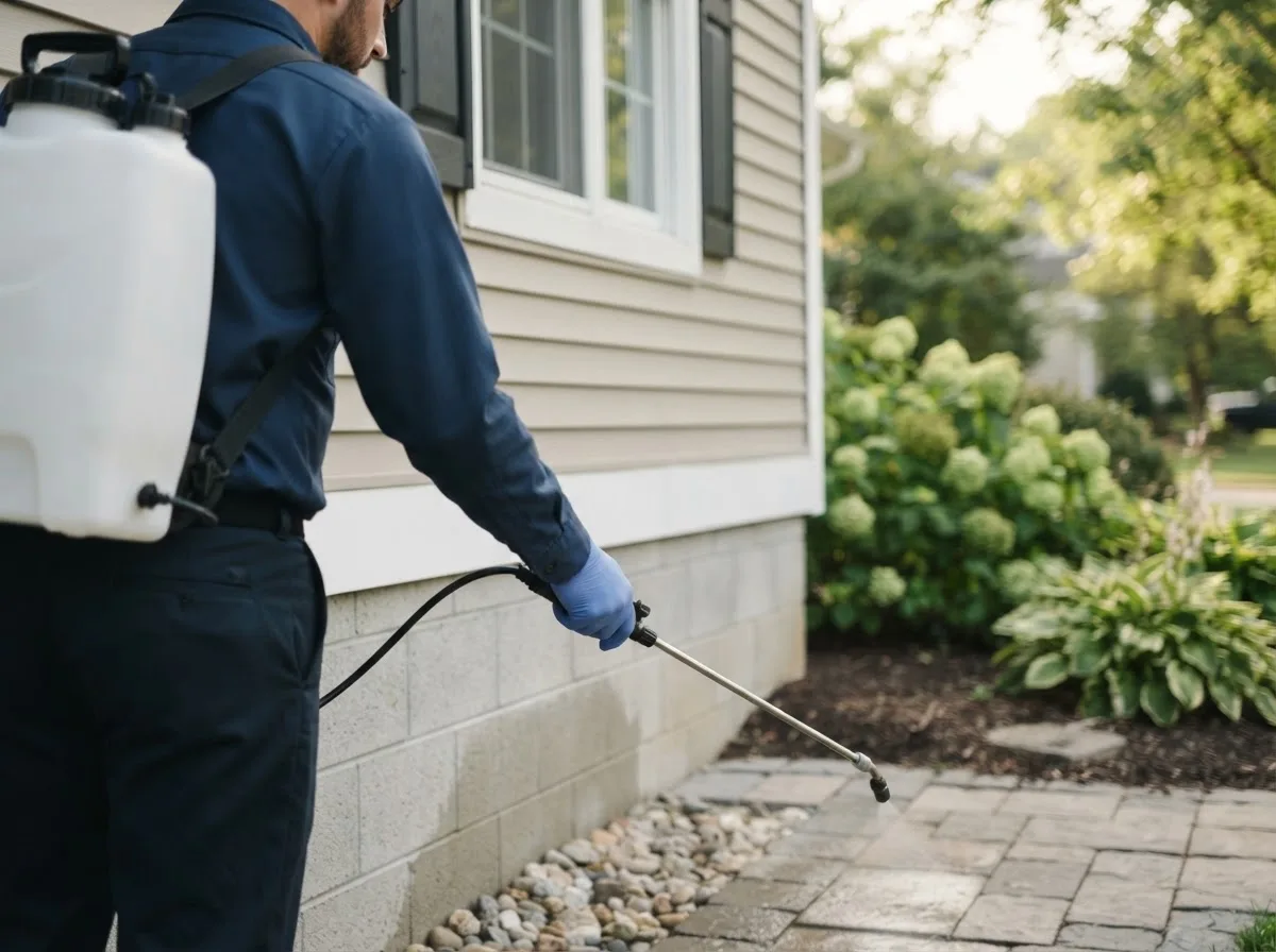 Pest control technician inspecting a home in Newtonville, NJ